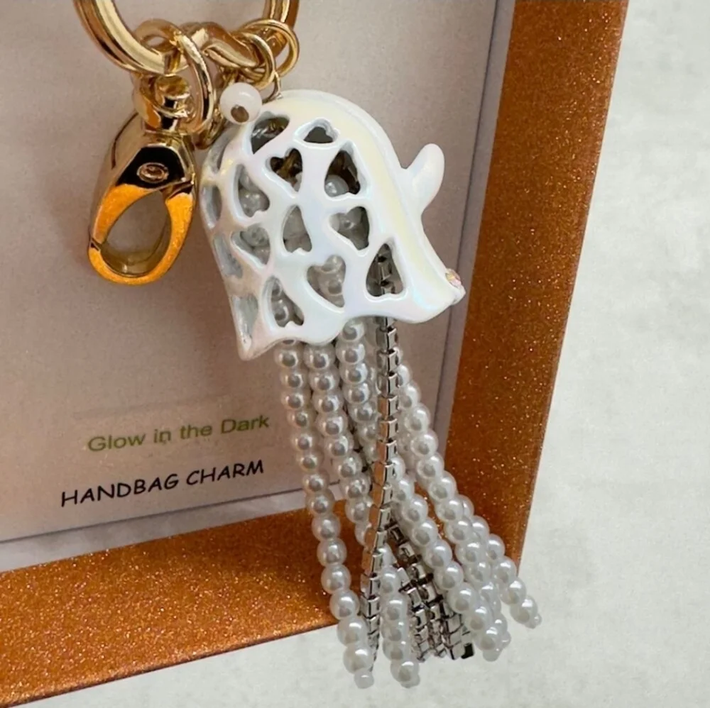 🤍▪Betsey Johnson▪️ Ghost Glow In Dark Keychain Key Fob Handbag Charm Halloween